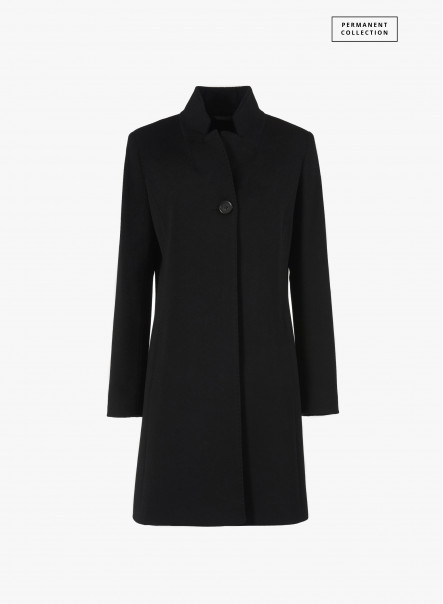 Cappotto nero con collo a revers rovesciato in lana | Cinzia Rocca