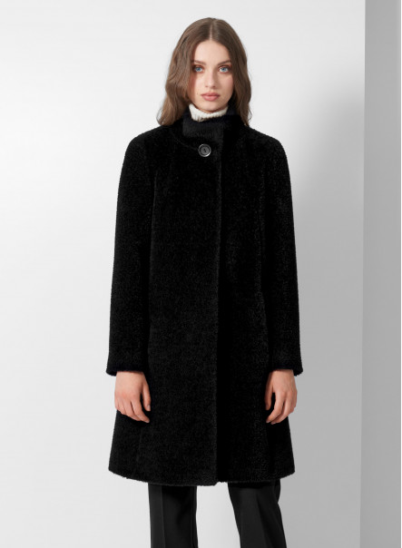 Cappotto svasato nero in lana e alpaca