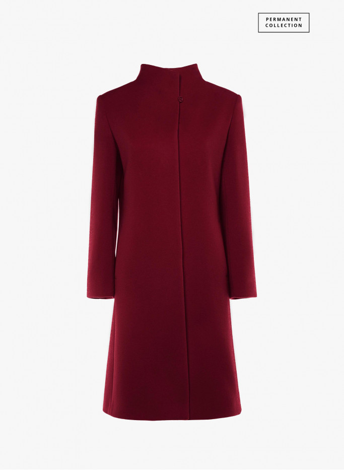 Cappotto rosso rubino in lana e cashmere con collo alto