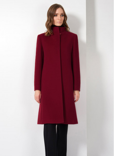 Cappotto rosso rubino in lana e cashmere con collo alto