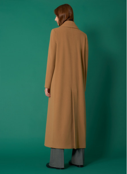 Cappotto lungo cammello doppiopetto in lana e cashmere