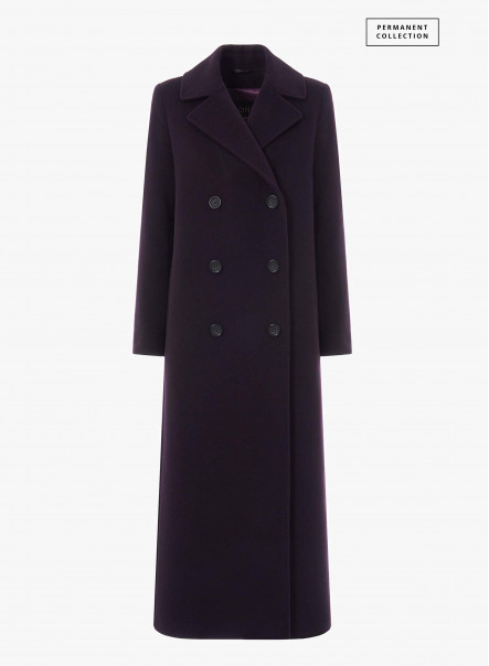 Cappotto lungo viola doppiopetto in lana e cashmere