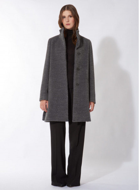 Cappotto corto grigio in lana e alpaca con collo alto