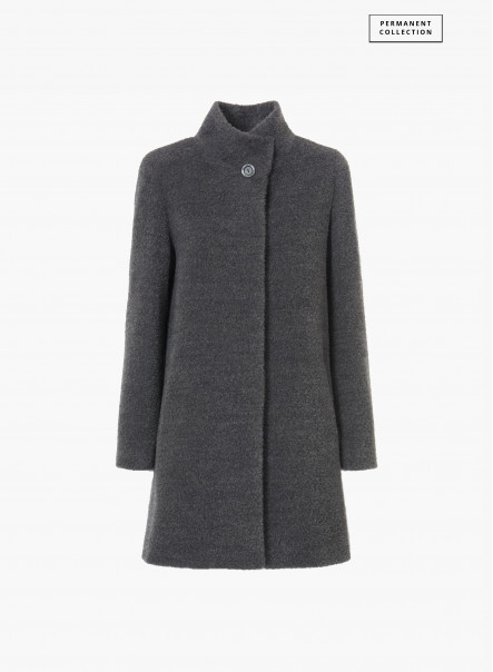Cappotto corto grigio in lana e alpaca con collo alto