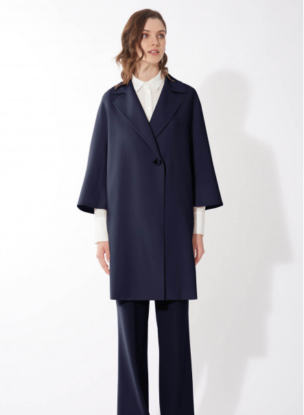 Cappotto un petto e mezzo blu in lana comfort