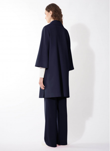 Assymetrical blue overcoat in comfort wool
