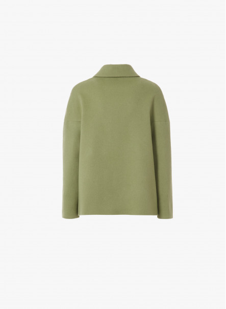 Giacca verde in cashmere e lana con collo a camicia