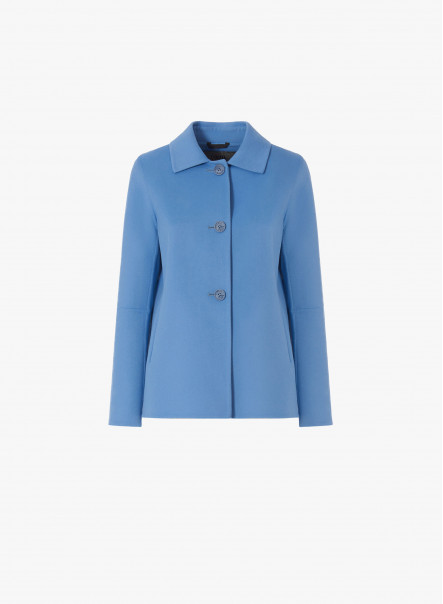 Giacca azzurra in lana double con collo a camicia | Cinzia Rocca