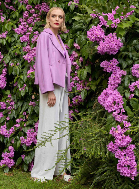Short lilac color wool jacket with notch collar