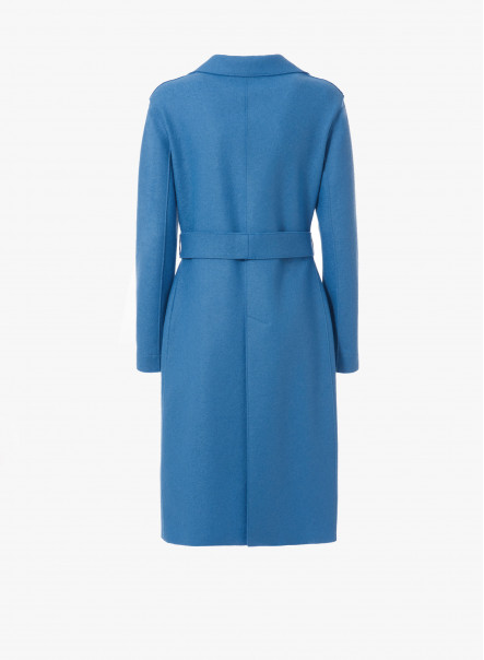Cappotto azzurro con cintura in lana cotta