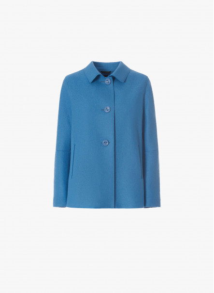 Giacca azzurra in lana cotta con collo a camicia