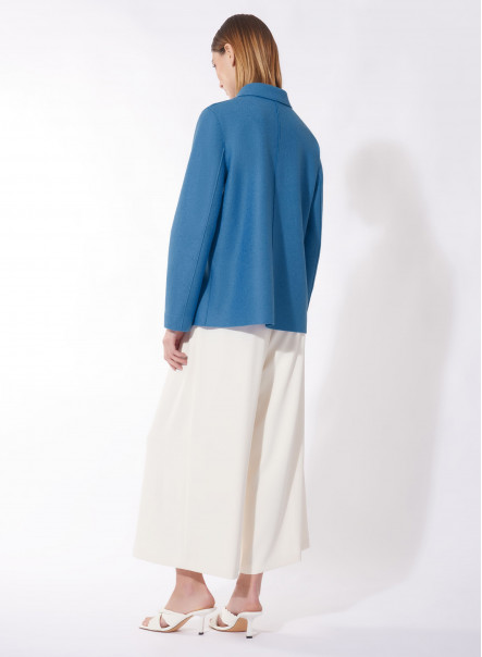 Giacca azzurra in lana cotta con collo a camicia