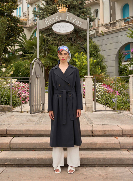 Foulard in twill di seta con giaguaro stilizzato blu