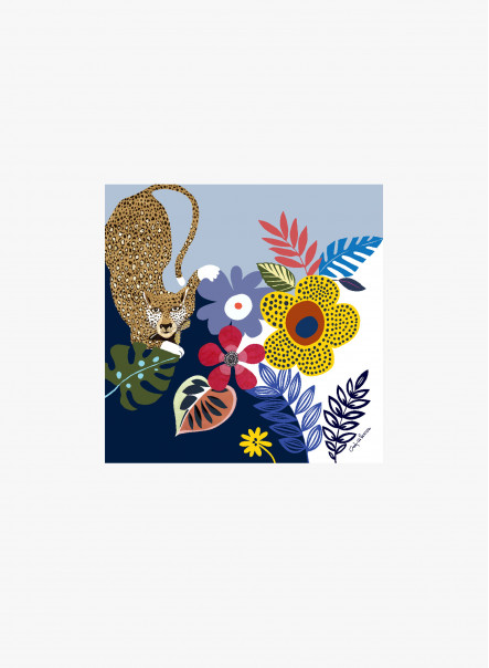 Blue twill silk scarf with stylized jaguard