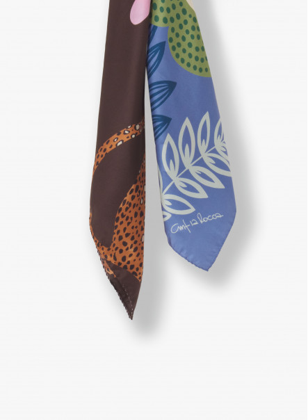 Foulard in twill di seta con giaguaro stilizzato color lilla