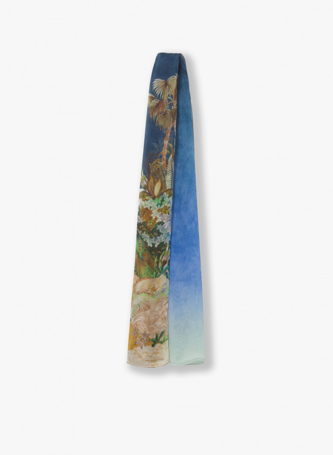 Foulard in pura seta con disegno tropicale blu