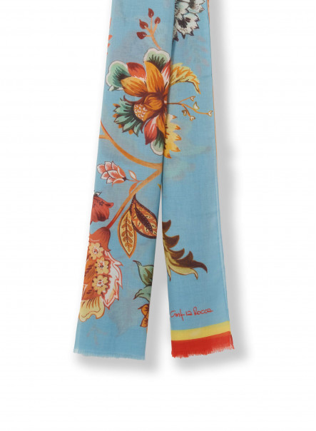 Maxi sciarpa in cotone con disegno floreale azzurro