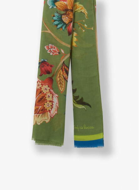 Maxi sciarpa in cotone con disegno floreale verde