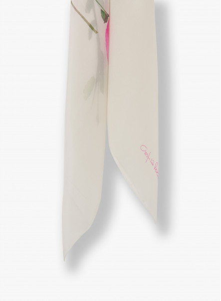 Foulard in pura seta con disegno floreale fucsia