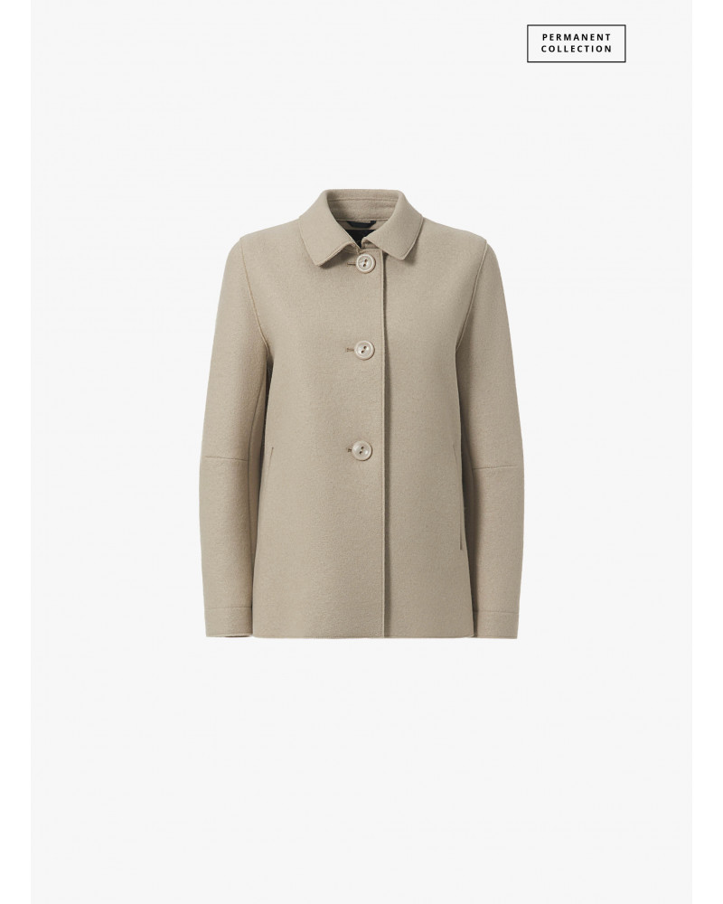 Giacca beige in lana cotta con collo a camicia