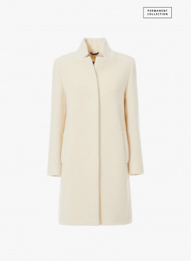 Cappotto bianco in lana e alpaca con collo a rever rovesciato