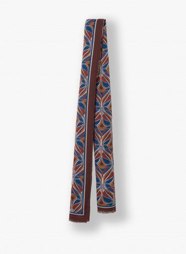 Brown wool scarf with geometric floral pattern