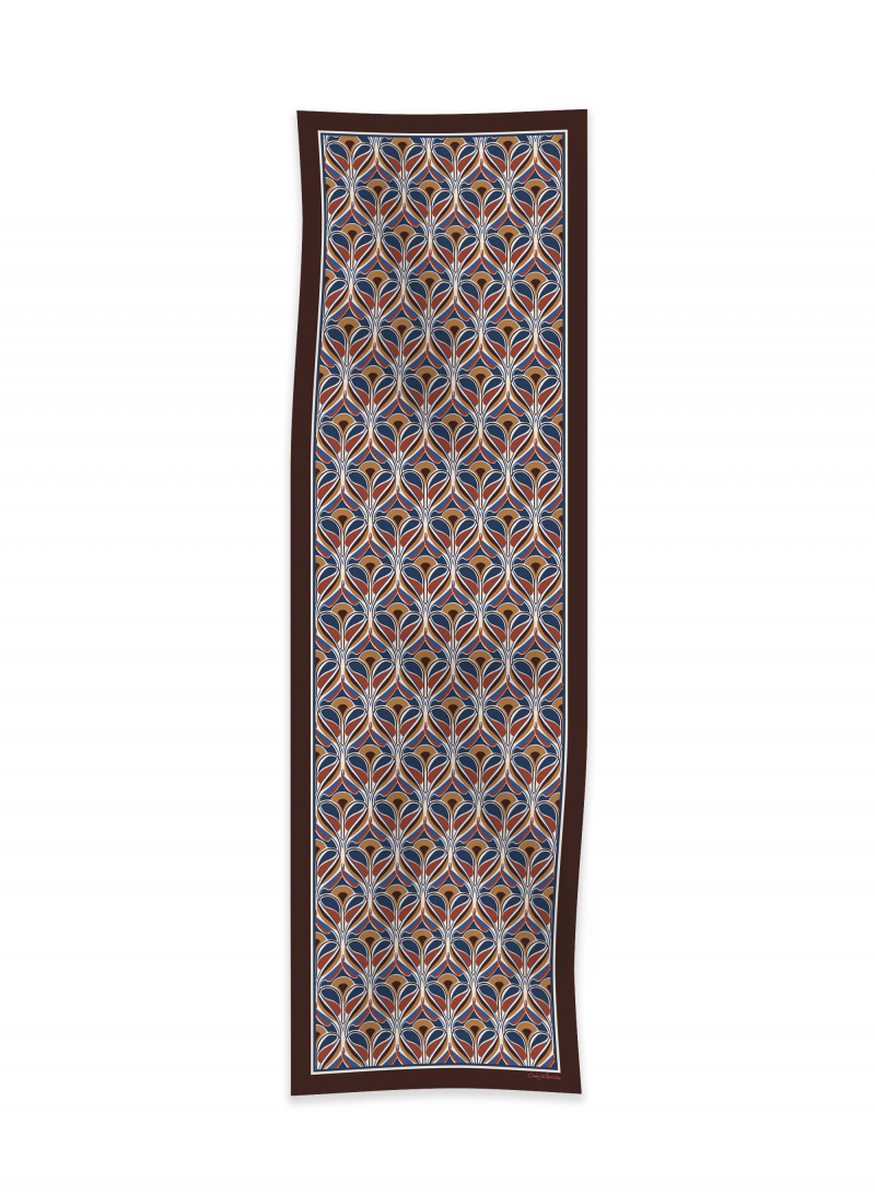 Sciarpa in lana con fantasia floreale geometrica marrone