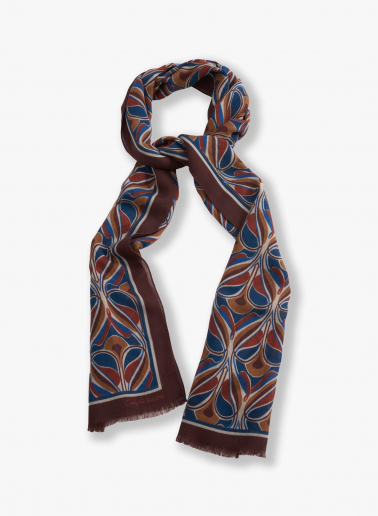 Sciarpa in lana con fantasia floreale geometrica marrone
