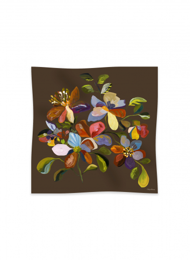 Sciarpa in modal e cashmere con disegno floreale marrone