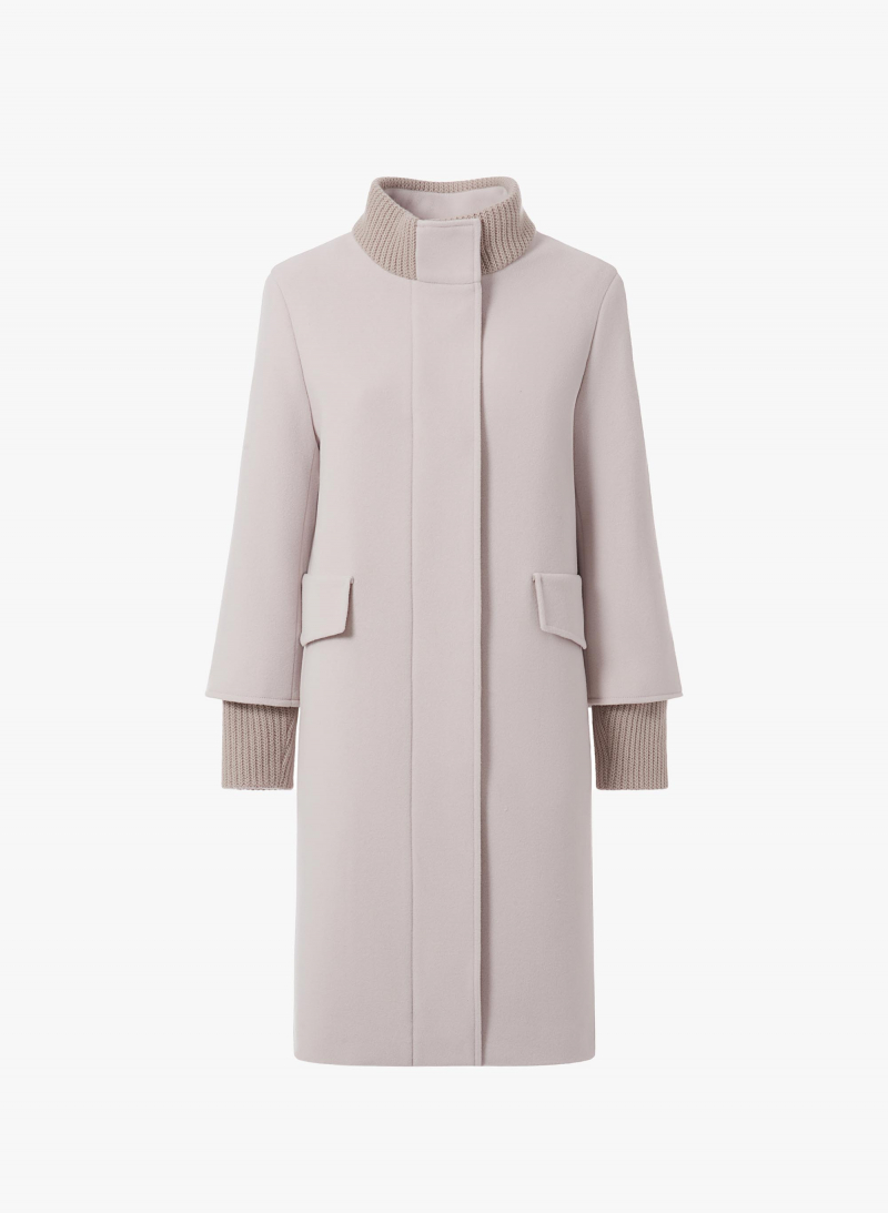 Grey light wool and cashmere coat with knitted inserts