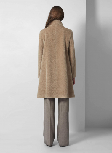 Cappotto beige scuro svasato in lana e alpaca