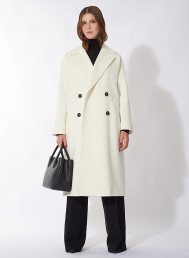 Cappotto bianco doppio petto oversize in pura lana