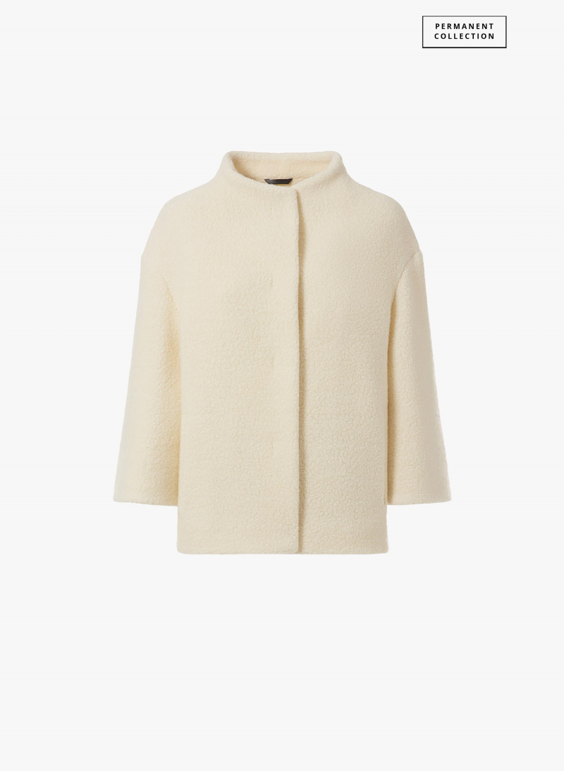 Cappotto corto bianco in lana con maniche a 3/4