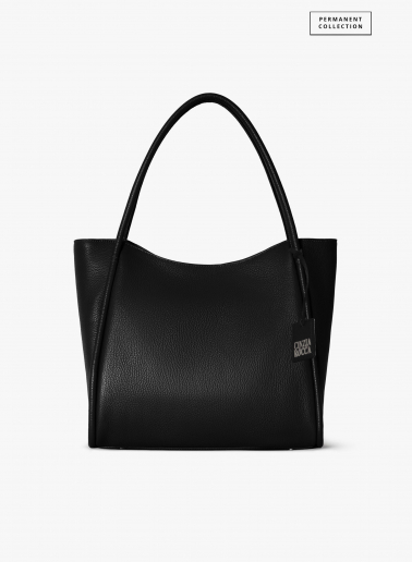 Black genuine leather shopper bag