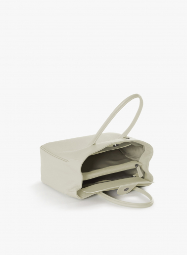 White genuine leather tote bag