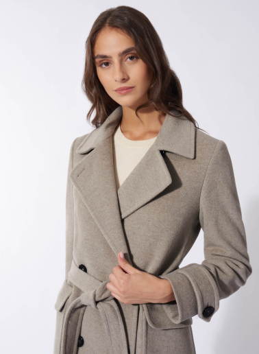 Maxi trench beige in lana e cashmere con cintura