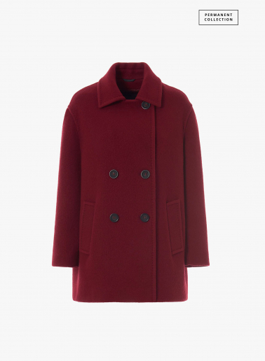 Peacoat rosso rubino in lana con collo a rever