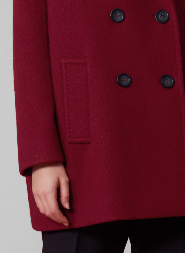 Peacoat rosso rubino in lana con collo a rever