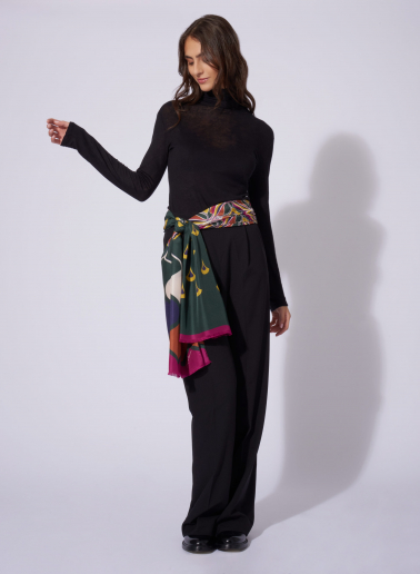 Foulard in seta con fantasia floreale geometrica marrone