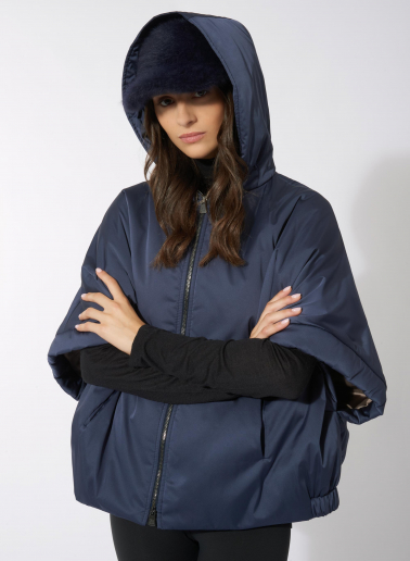 Cappello baseball blu in lana effetto pelliccia