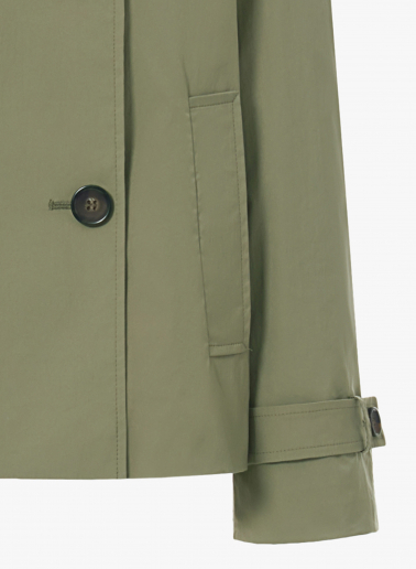 Double breasted military green jacket in technical fabric