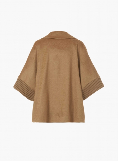 Camel pure camel wool cape with knitted inserts