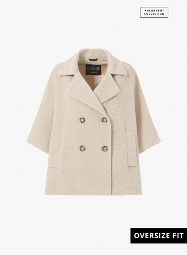 Beige double breasted wool and alpaca cape | Cinzia Rocca