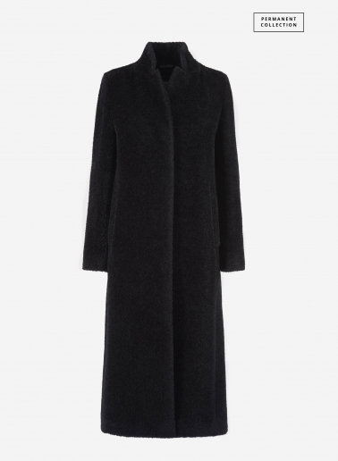 Maxi black wool and alpaca coat with inverted notch collar | Cinzia Ro