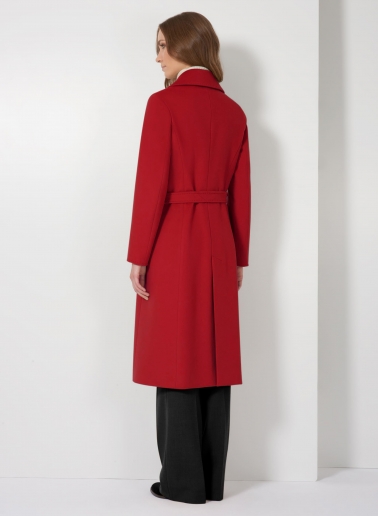 Belted fitted red pure wool coat
