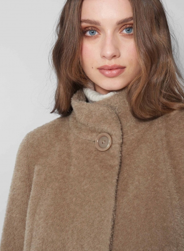 Flared dark beige wool and alpaca coat