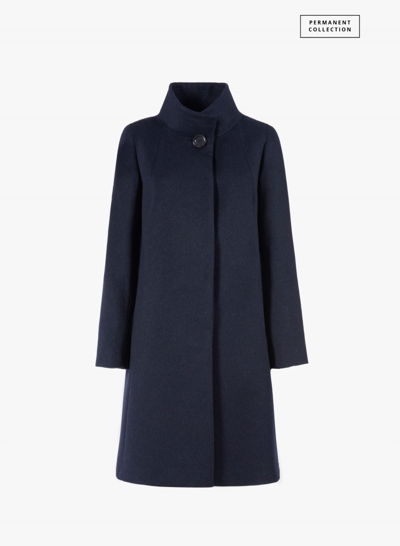 Flared blue pure cashmere coat