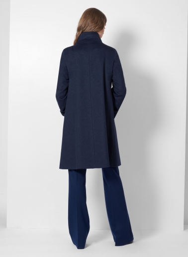 Flared blue pure cashmere coat