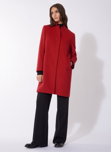 Red pure wool coat with inverted notch collar