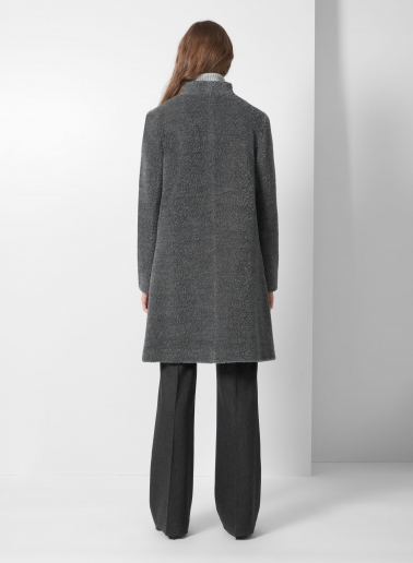 Flared grey wool and alpaca coat with high stand collar